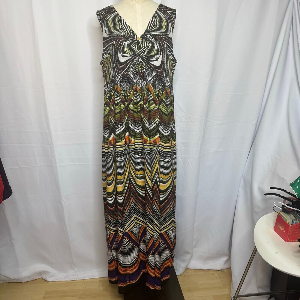 Chico's Size 3/XL Tribal Chevron Print Sleeveless Twist-Front Maxi Dress
